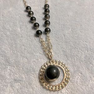 Robert Rose Silver Tone Necklace with Dark Grey Beads 16” with 3” extender